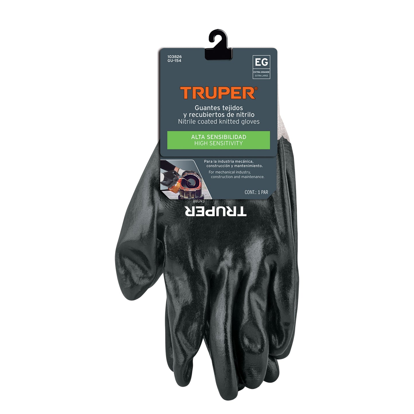 Guantes de Nitrilo XG Truper GU-154 - Resistentes a Aceites y Solventes para Trabajo Industrial