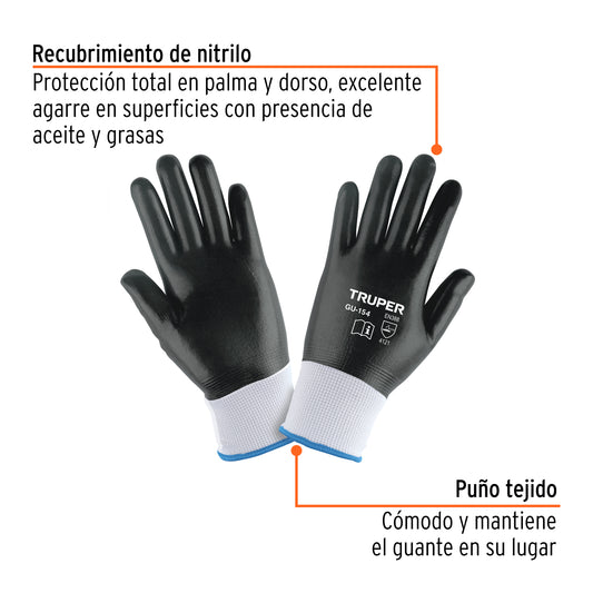 Guantes de Nitrilo XG Truper GU-154 - Resistentes a Aceites y Solventes para Trabajo Industrial