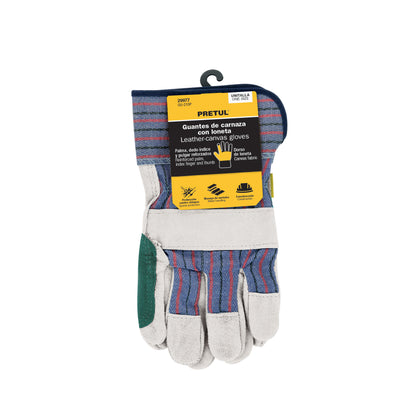 Guantes de Carnaza y Loneta PRETUL GU-215P - Protección Profesional contra Chispas y Abrasión para Soldadura y Construcción