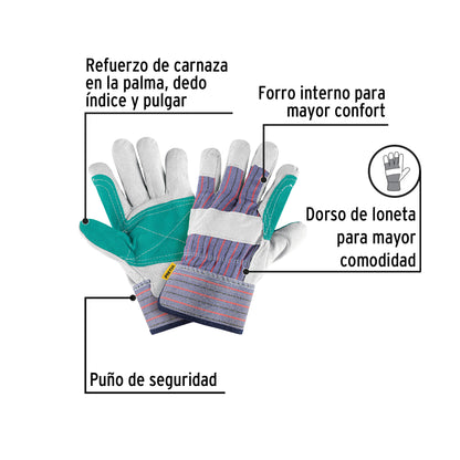 Guantes de Carnaza y Loneta PRETUL GU-215P - Protección Profesional contra Chispas y Abrasión para Soldadura y Construcción
