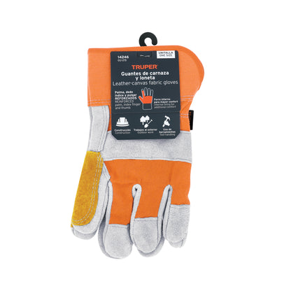 Guantes de Seguridad Industrial TRUPER GU-215 - Carnaza y Loneta con Refuerzo - Protección Completa para Construcción y Herramientas