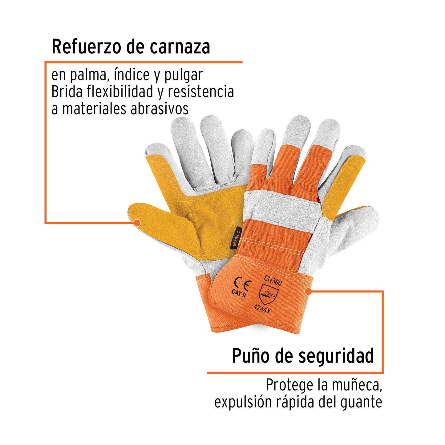 Guantes de Seguridad Industrial TRUPER GU-215 - Carnaza y Loneta con Refuerzo - Protección Completa para Construcción y Herramientas