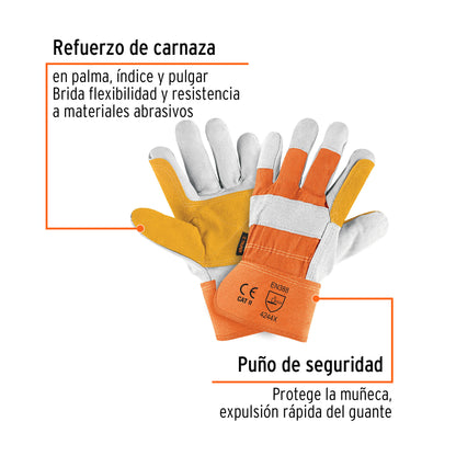 Guantes de Seguridad Industrial TRUPER GU-215 - Carnaza y Loneta con Refuerzo - Protección Completa para Construcción y Herramientas