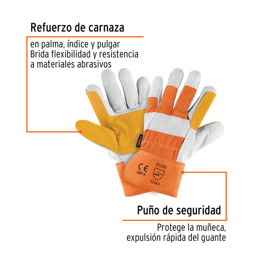 Guantes de Seguridad Industrial TRUPER GU-215 - Carnaza y Loneta con Refuerzo - Protección Completa para Construcción y Herramientas