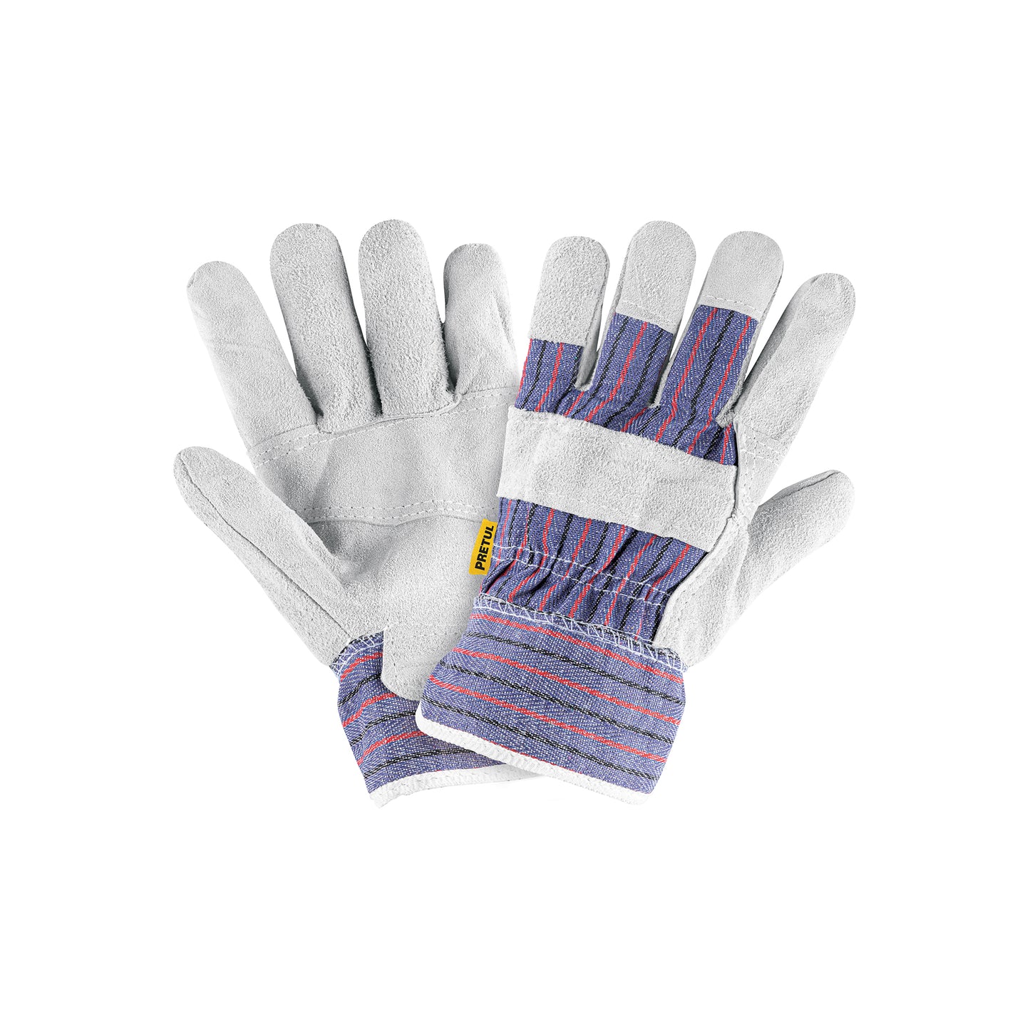 Guantes de Carnaza y Loneta PRETUL GU-235P - Protección Profesional con Refuerzo en Nudillos para Construcción, Jardinería y Herramientas - Puño de Seguridad Antideslizante Unitalla