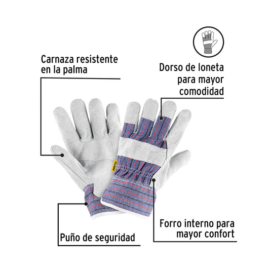Guantes de Carnaza y Loneta PRETUL GU-235P - Protección Profesional con Refuerzo en Nudillos para Construcción, Jardinería y Herramientas - Puño de Seguridad Antideslizante Unitalla