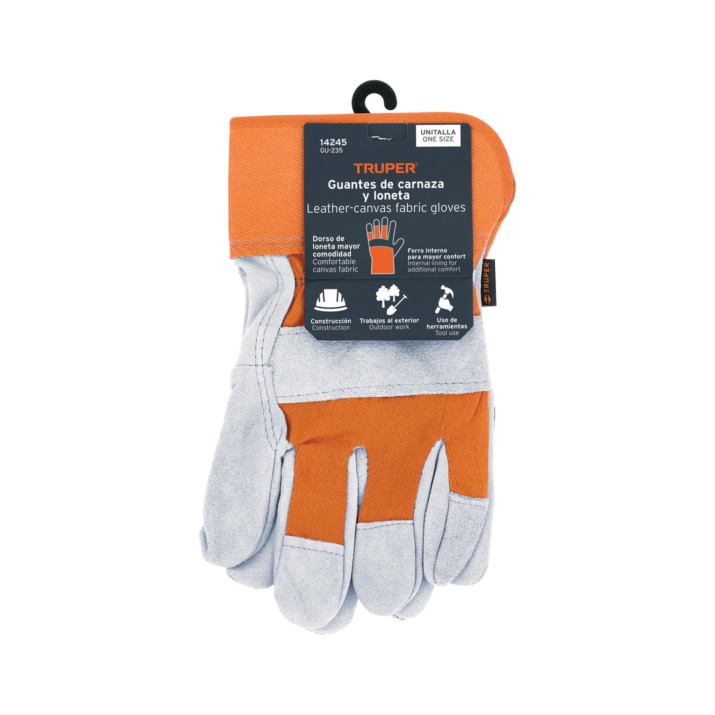 Guantes de Seguridad Industrial TRUPER GU-235 - Carnaza y Loneta con Refuerzo en Nudillos - Protección Completa para Construcción y Trabajo Pesado