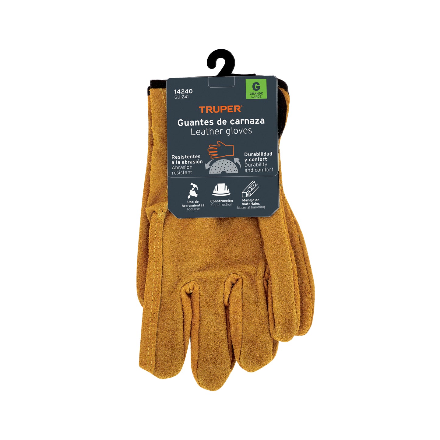 Guantes de Carnaza TRUPER GU-241 - Protección Industrial Resistente Abrasión para Construcción y Manejo Materiales