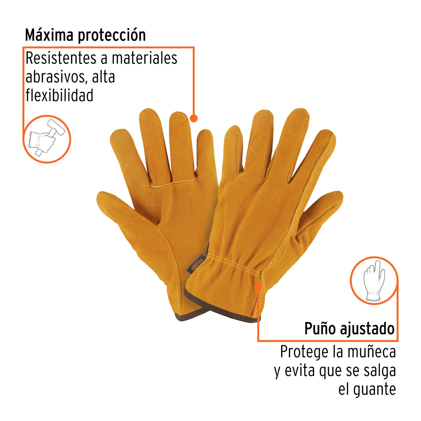 Guantes de Carnaza TRUPER GU-241 - Protección Industrial Resistente Abrasión para Construcción y Manejo Materiales