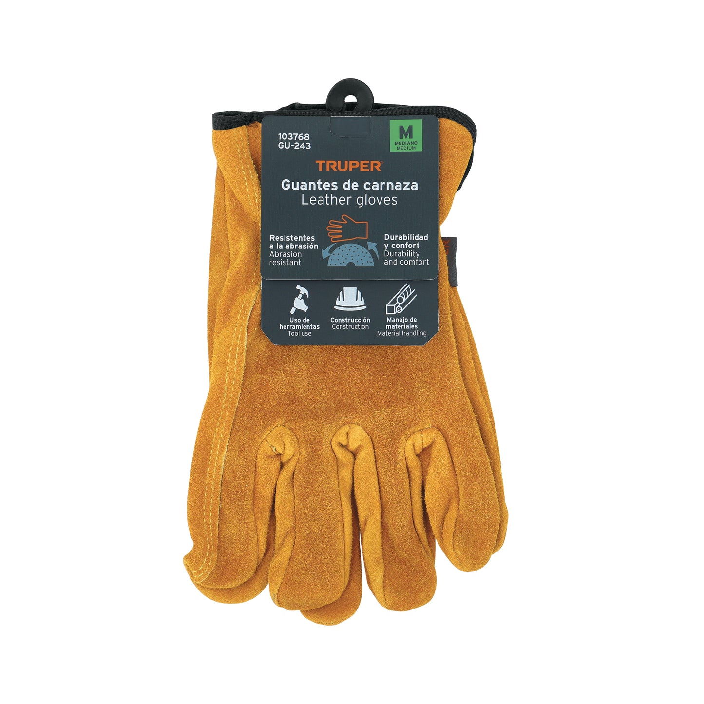 Guantes de Carnaza Truper GU-243 Talla M - Protección Profesional para Construcción y Manejo de Materiales