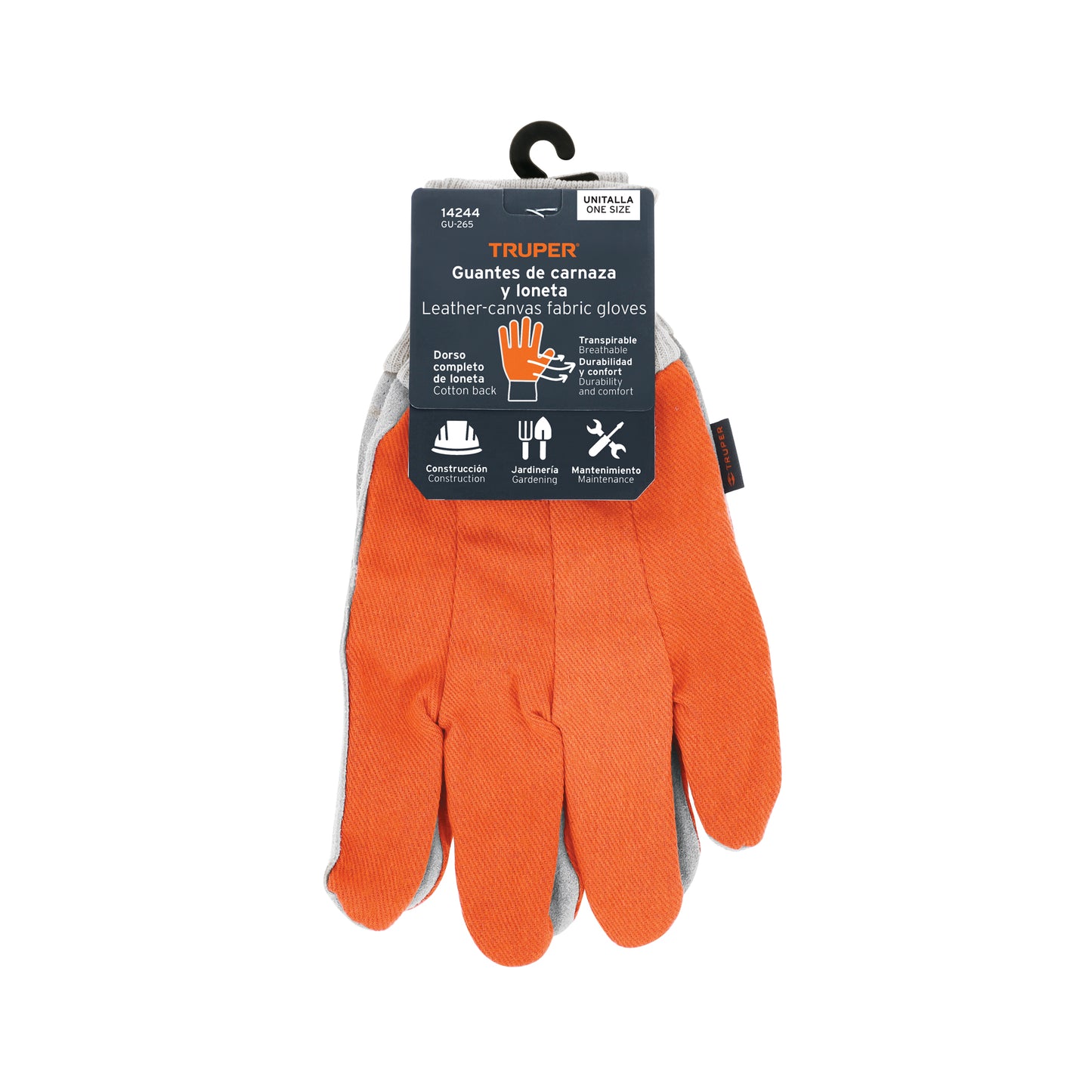 Guantes de Carnaza y Loneta TRUPER GU-265 - Protección Profesional para Construcción, Jardinería y Mantenimiento - Resistentes y Transpirables