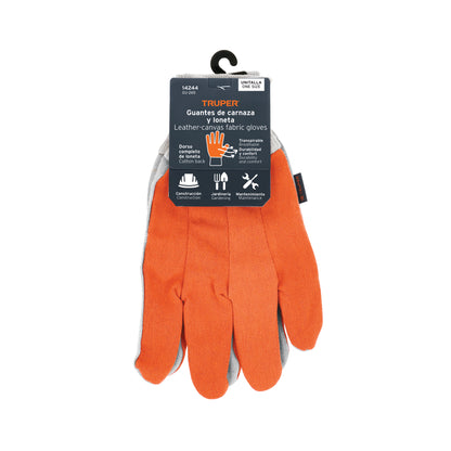 Guantes de Carnaza y Loneta TRUPER GU-265 - Protección Profesional para Construcción, Jardinería y Mantenimiento - Resistentes y Transpirables