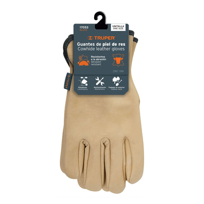 Guantes de Piel de Res TRUPER GU-273 - Protección Profesional para Jardinería y Mantenimiento Industrial