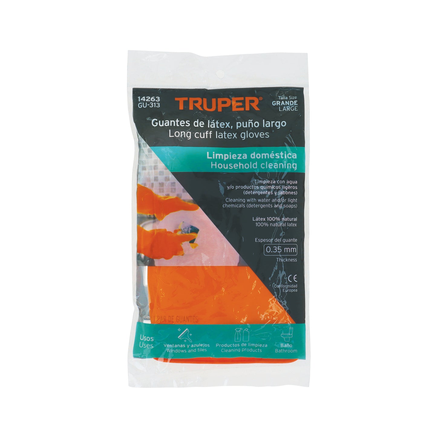 Guantes de Látex TRUPER GU-313 - Protección Profesional para Limpieza con Químicos y Detergentes