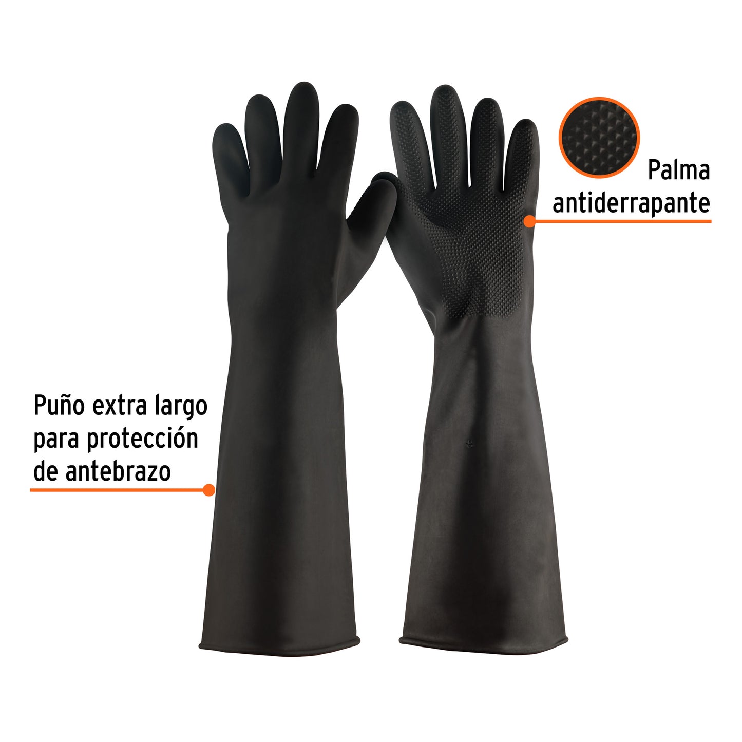 Guantes de Látex Industrial TRUPER GU-322 - Protección Química Antiderrapante con Puños Largos para Limpieza y Desengrase Industrial