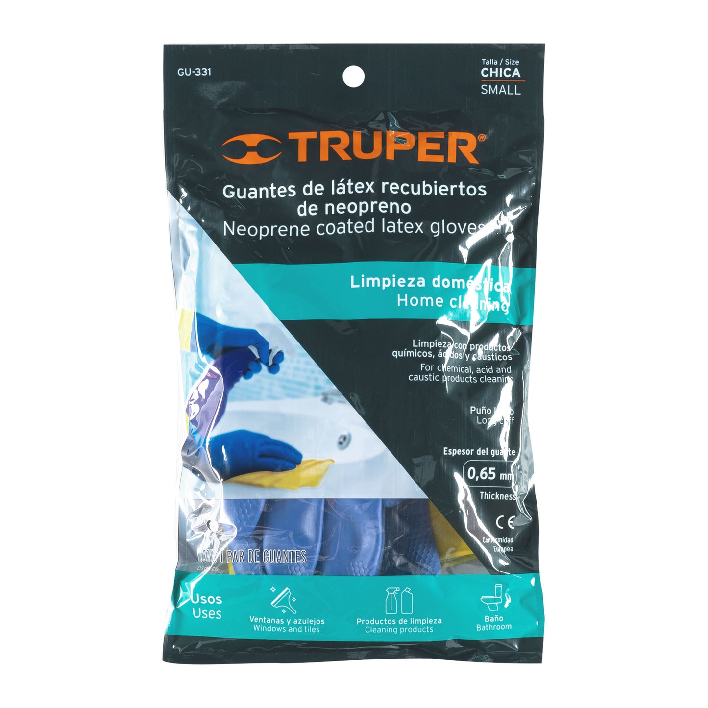 Guantes de Látex Reforzados TRUPER GU-331 - Protección Química Antiderrapante para Limpieza Industrial y Doméstica