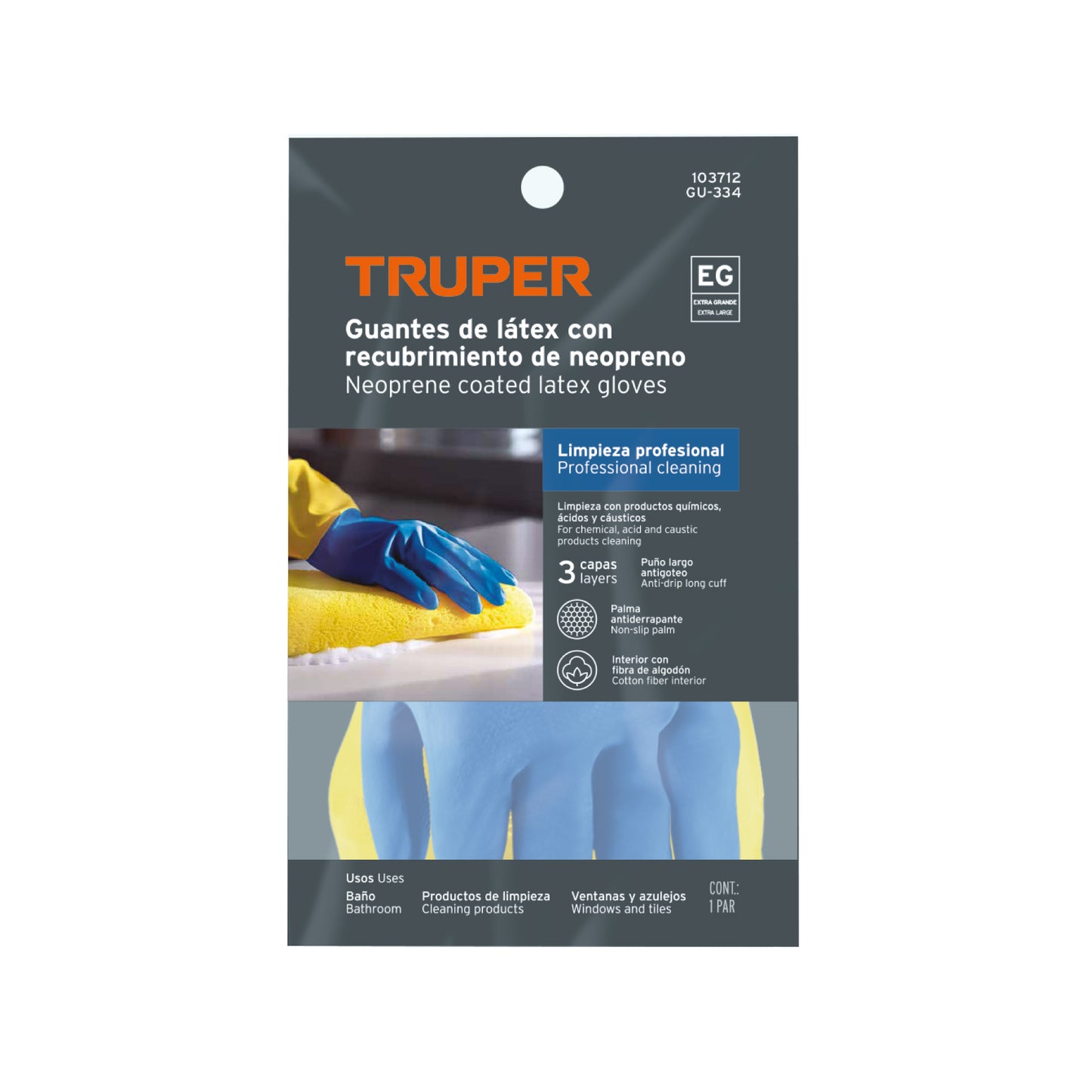 Guantes de Látex Reforzados Antiderrapantes XG Truper GU-334 - Protección Química Industrial para Limpieza Profesional