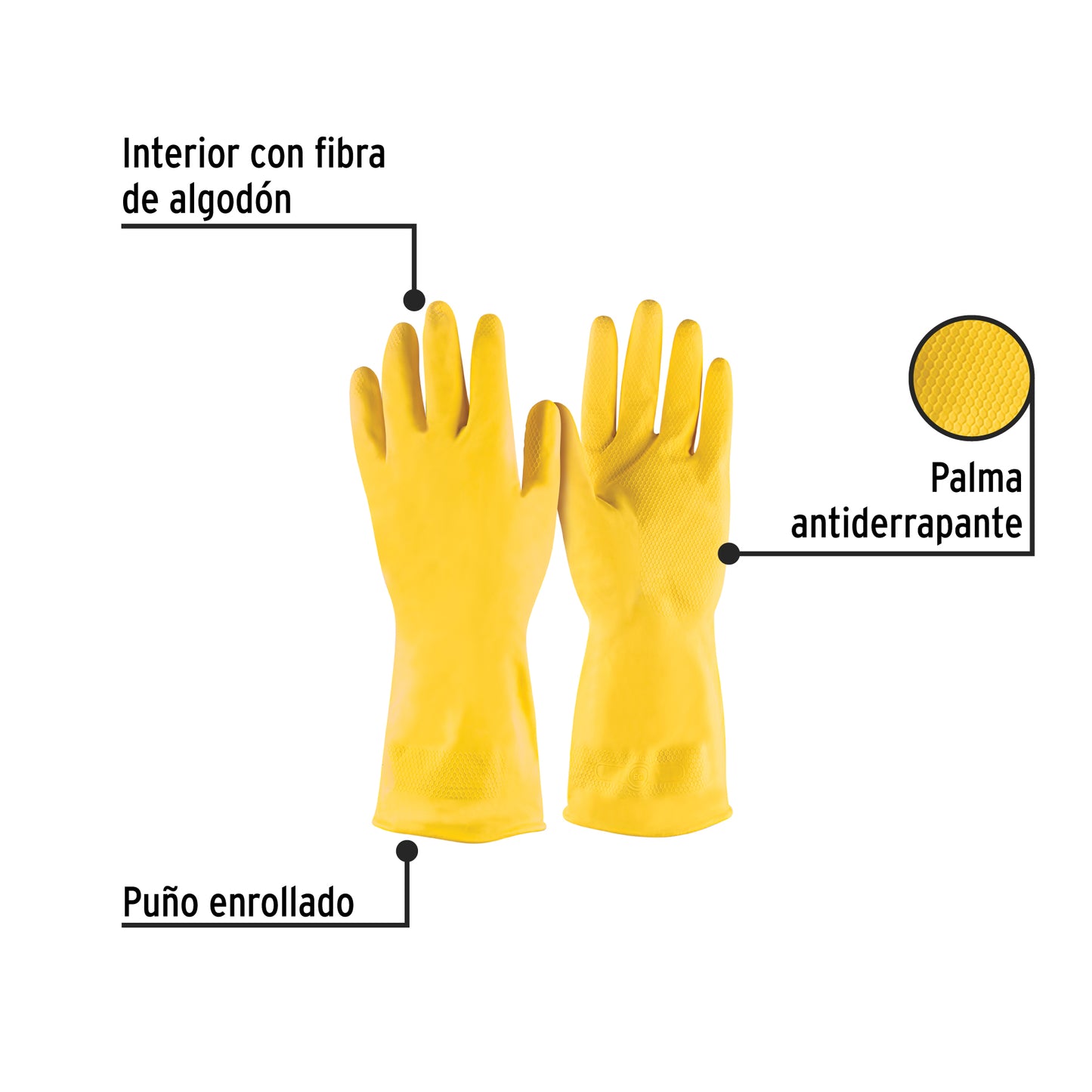 Guantes de Látex Amarillos XG Pretul GU-344 - Protección Antiderrapante para Limpieza Industrial y Doméstica con Fibra de Algodón
