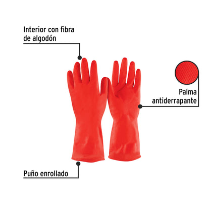 Guantes de Látex Rojos Antiderrapantes PRETUL GU-346 - Protección Total para Limpieza con Detergentes - Puño Reforzado y Fibra de Algodón Interior