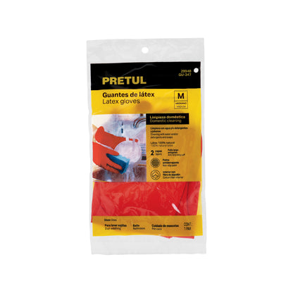 Guantes de Látex Rojos Antiderrapantes Pretul GU-347 - Protección Total para Limpieza con Detergentes - Talla M con Puño Reforzado