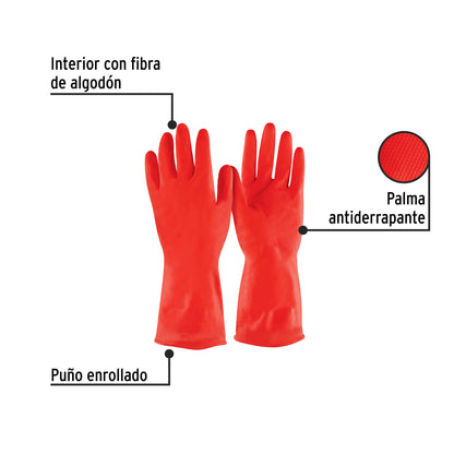 Guantes de Látex Rojos Antiderrapantes Pretul GU-348 - Protección Total para Limpieza con Detergente - Talla G con Puño Enrollado