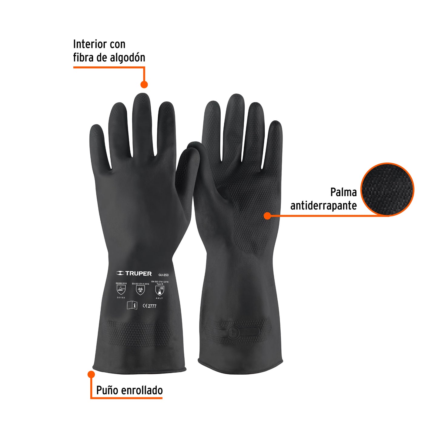 Guantes de Látex TRUPER GU-353 - Protección Química Antiderrapante para Pintura y Agricultura - Talla G
