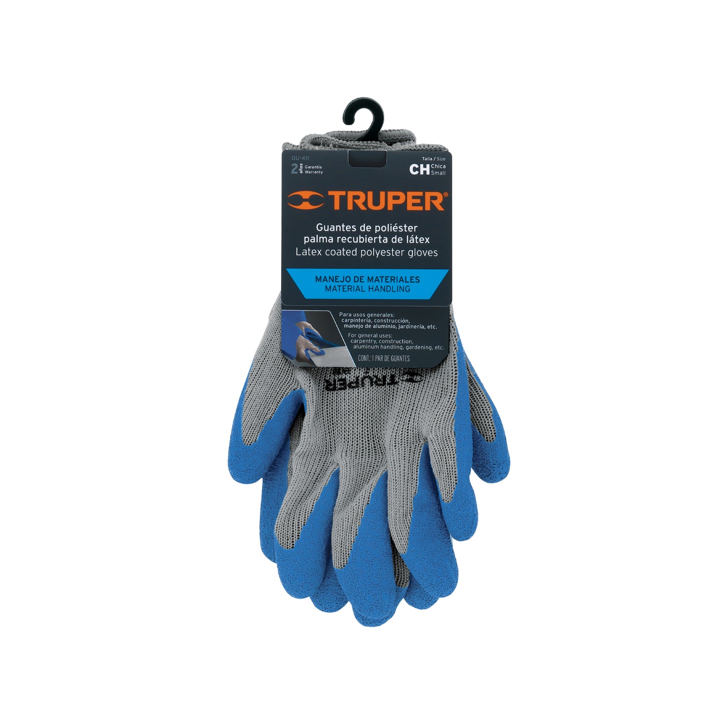 Guantes de Seguridad Industrial Truper GU-411 - Poliéster con Recubrimiento de Látex Antideslizante para Protección contra Cortes en Construcción y Carpintería