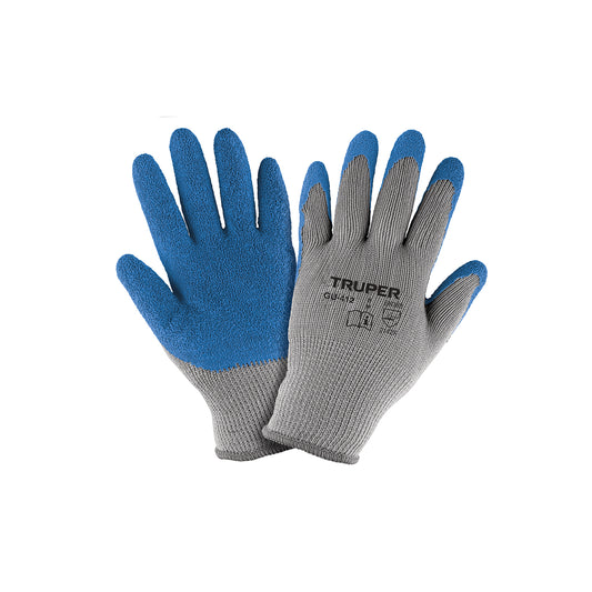 Guantes de Seguridad Industrial TRUPER GU-412 - Poliéster con Recubrimiento de Látex Antideslizante para Carpintería, Construcción y Jardinería - Protección contra Cortes Talla M