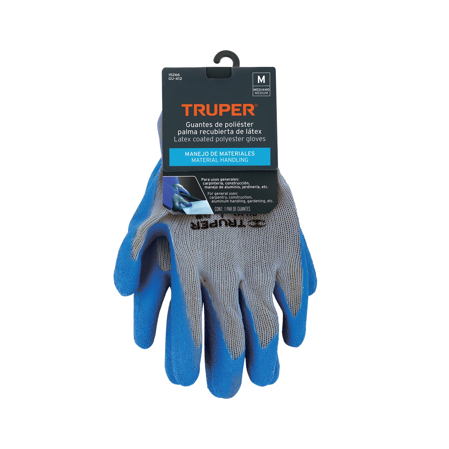 Guantes de Seguridad Industrial TRUPER GU-412 - Poliéster con Recubrimiento de Látex Antideslizante para Carpintería, Construcción y Jardinería - Protección contra Cortes Talla M