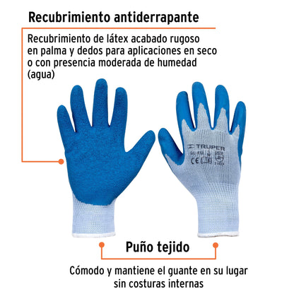 Guantes de Seguridad Industrial TRUPER GU-412 - Poliéster con Recubrimiento de Látex Antideslizante para Carpintería, Construcción y Jardinería - Protección contra Cortes Talla M