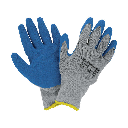 Guantes de Seguridad Industrial TRUPER GU-413 - Poliéster con Recubrimiento de Látex Antideslizante para Carpintería, Construcción y Jardinería - Protección contra Cortes y Agarre Superior