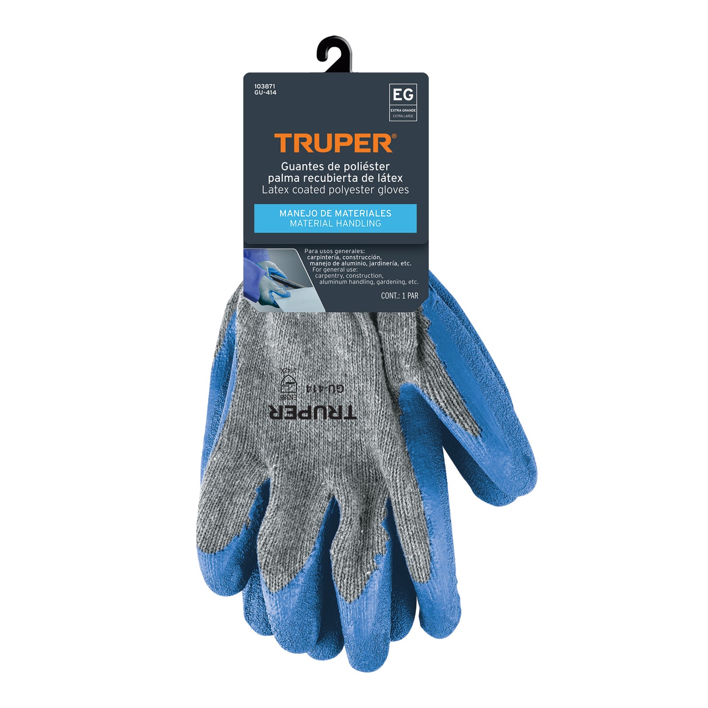 Guantes de Seguridad Industrial Truper GU-414 - Protección Anticortes con Recubrimiento Látex para Carpintería y Construcción
