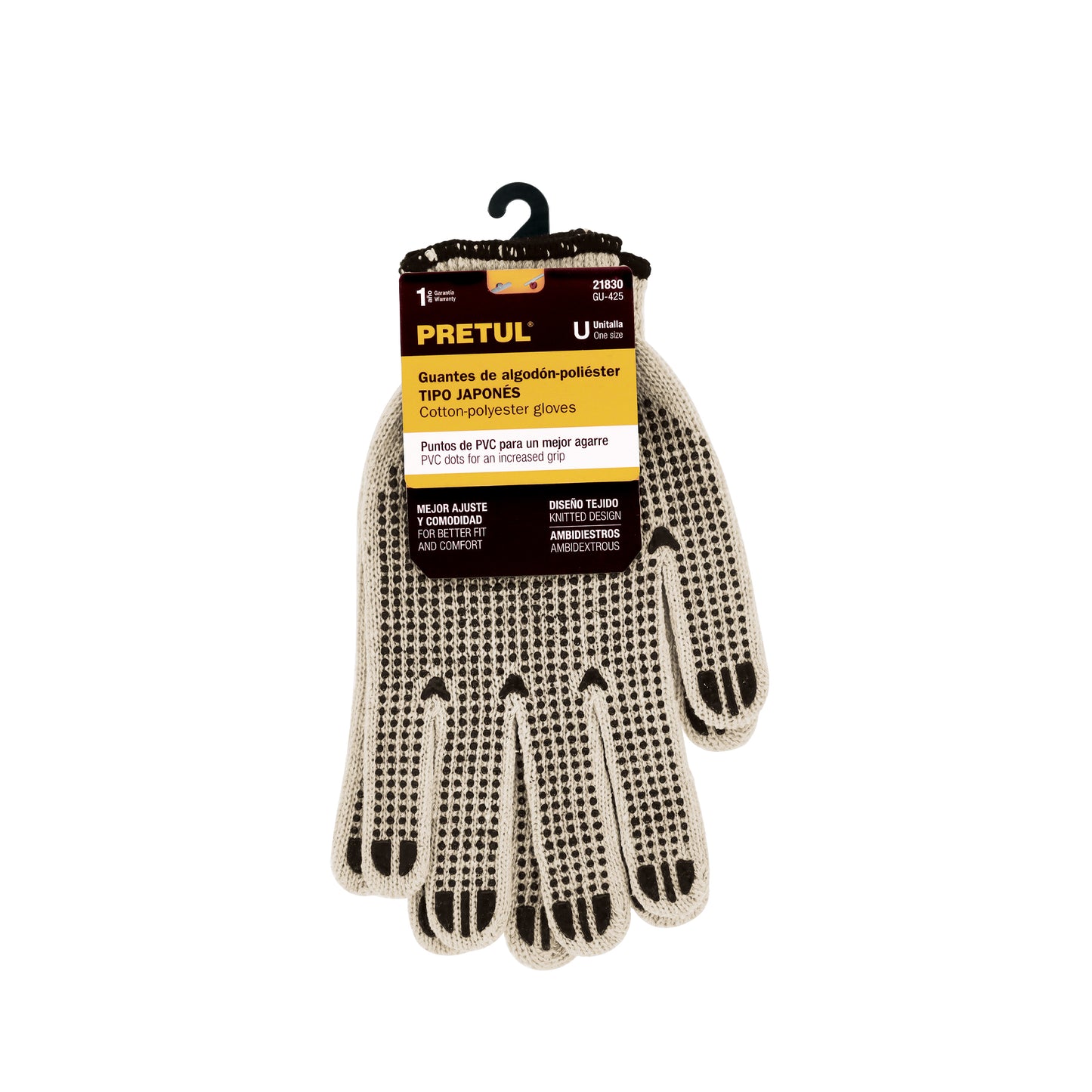 Guantes de Trabajo PRETUL GU-425 - Algodón con Puntos PVC Antideslizantes para Máximo Agarre y Protección Industrial