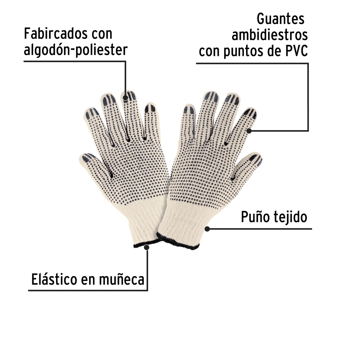 Guantes de Trabajo PRETUL GU-425 - Algodón con Puntos PVC Antideslizantes para Máximo Agarre y Protección Industrial