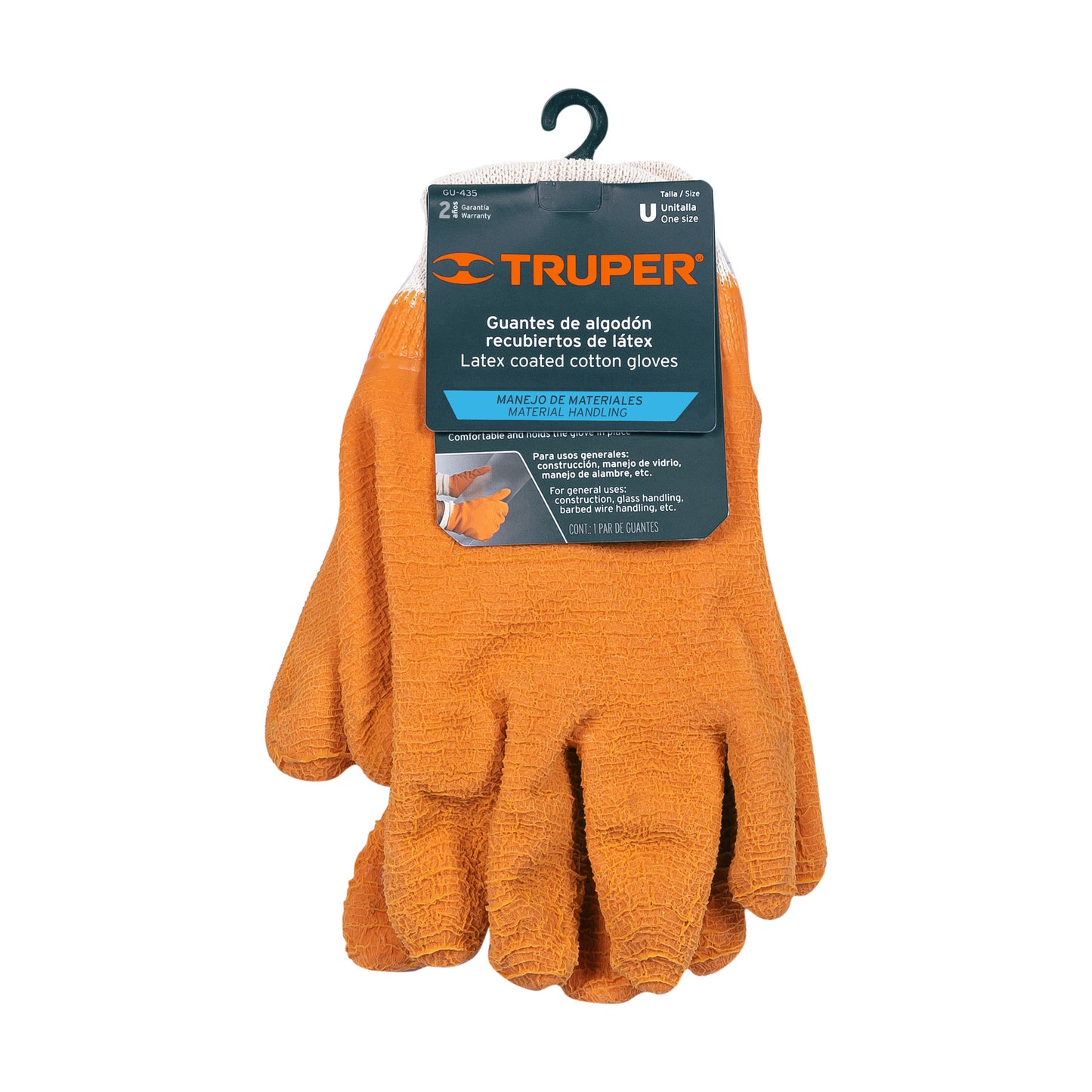 Guantes de Seguridad Industrial TRUPER GU-435 - Algodón con Recubrimiento Látex - Agarre Superior para Construcción y Manejo de Vidrio