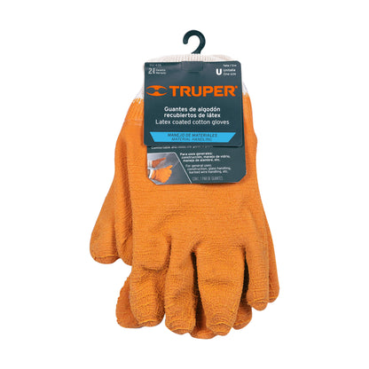 Guantes de Seguridad Industrial TRUPER GU-435 - Algodón con Recubrimiento Látex - Agarre Superior para Construcción y Manejo de Vidrio