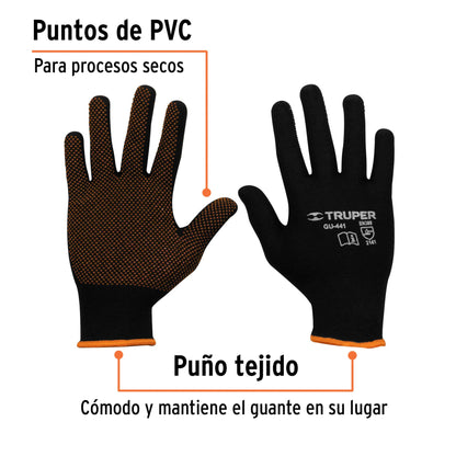 Guantes de Poliéster con Puntos PVC TRUPER GU-441 - Máximo Agarre y Sensibilidad para Trabajo Industrial Seco