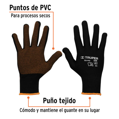 Guantes de Poliéster con Puntos PVC Antideslizantes Talla M - Máximo Agarre y Sensibilidad para Trabajo Industrial - TRUPER GU-442
