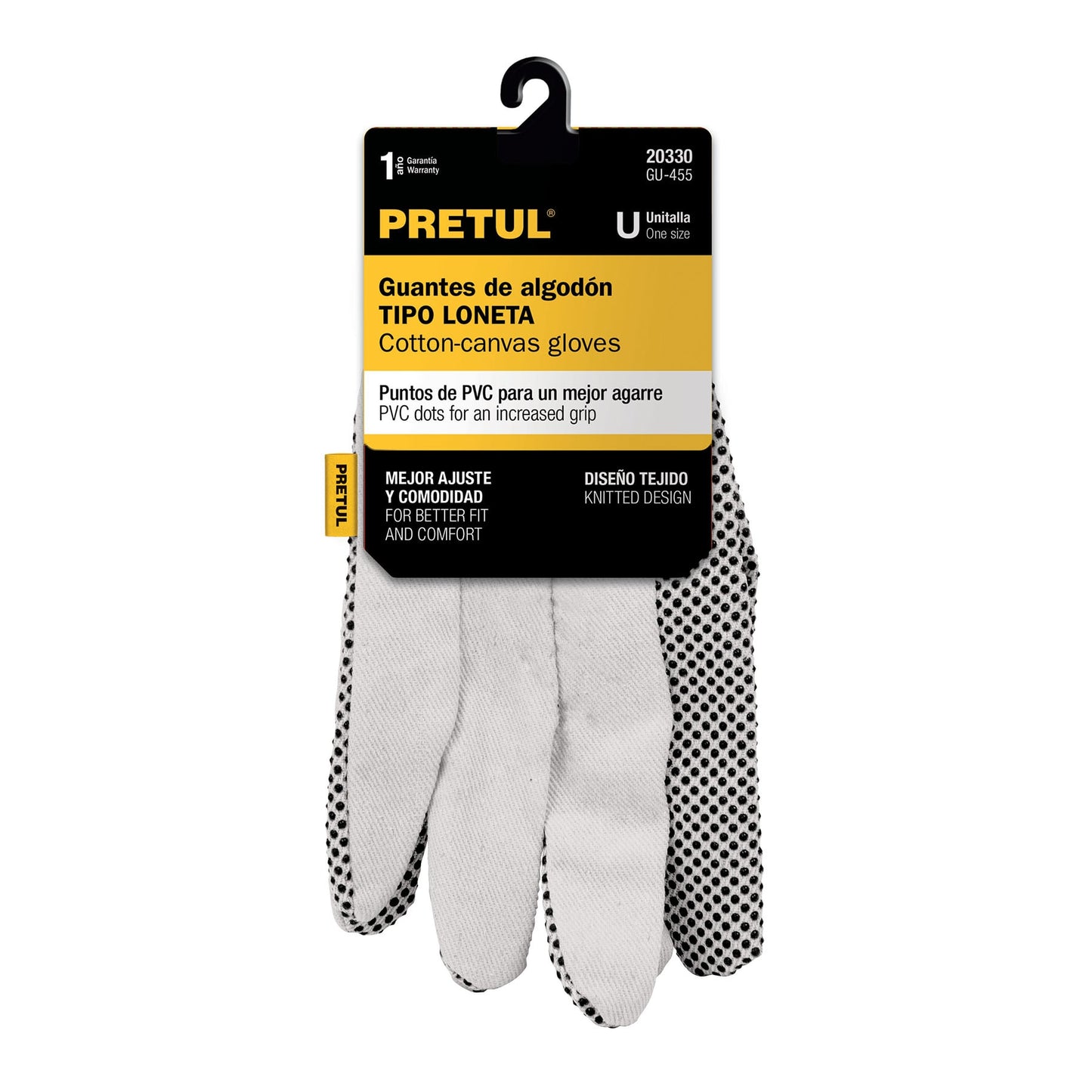 Guantes de Algodón con Puntos PVC PRETUL GU-455 - Protección y Agarre Superior para Trabajo General, Automotriz y Jardinería
