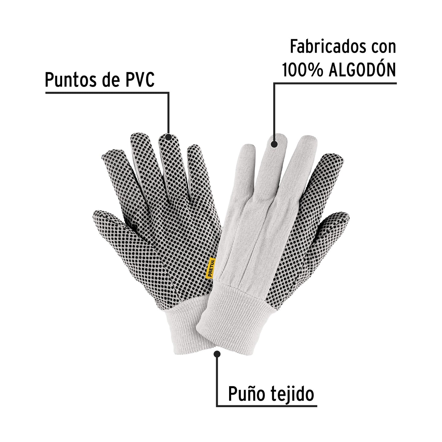 Guantes de Algodón con Puntos PVC PRETUL GU-455 - Protección y Agarre Superior para Trabajo General, Automotriz y Jardinería