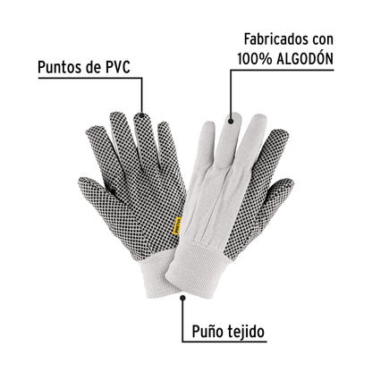 Guantes de Algodón con Puntos PVC PRETUL GU-455 - Protección y Agarre Superior para Trabajo General, Automotriz y Jardinería