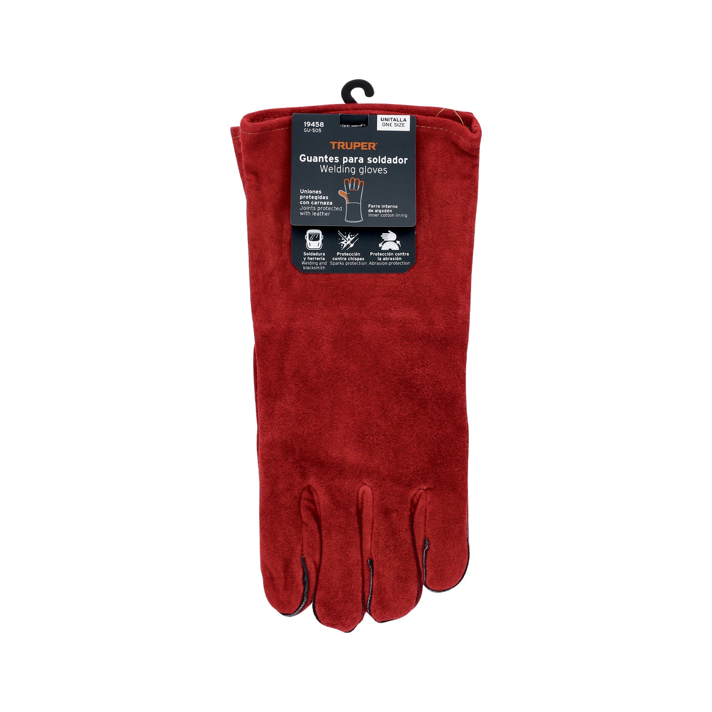 Guantes de Soldador TRUPER Rojos GU-505 - Protección Profesional contra Chispas y Abrasión con Puño Largo 6" para Soldadura y Herrería - Refuerzo en Palmas y Forro de Algodón