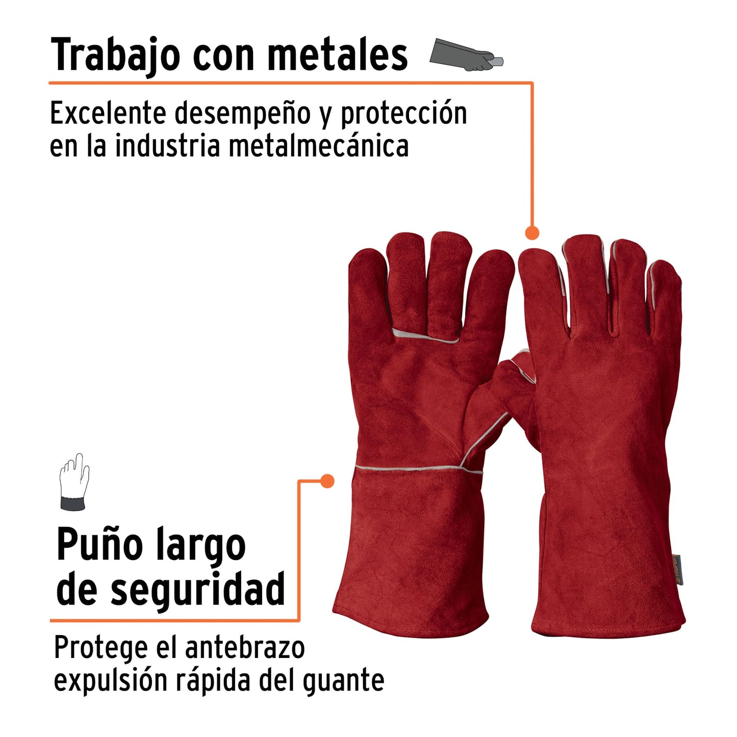 Guantes de Soldador TRUPER Rojos GU-505 - Protección Profesional contra Chispas y Abrasión con Puño Largo 6" para Soldadura y Herrería - Refuerzo en Palmas y Forro de Algodón