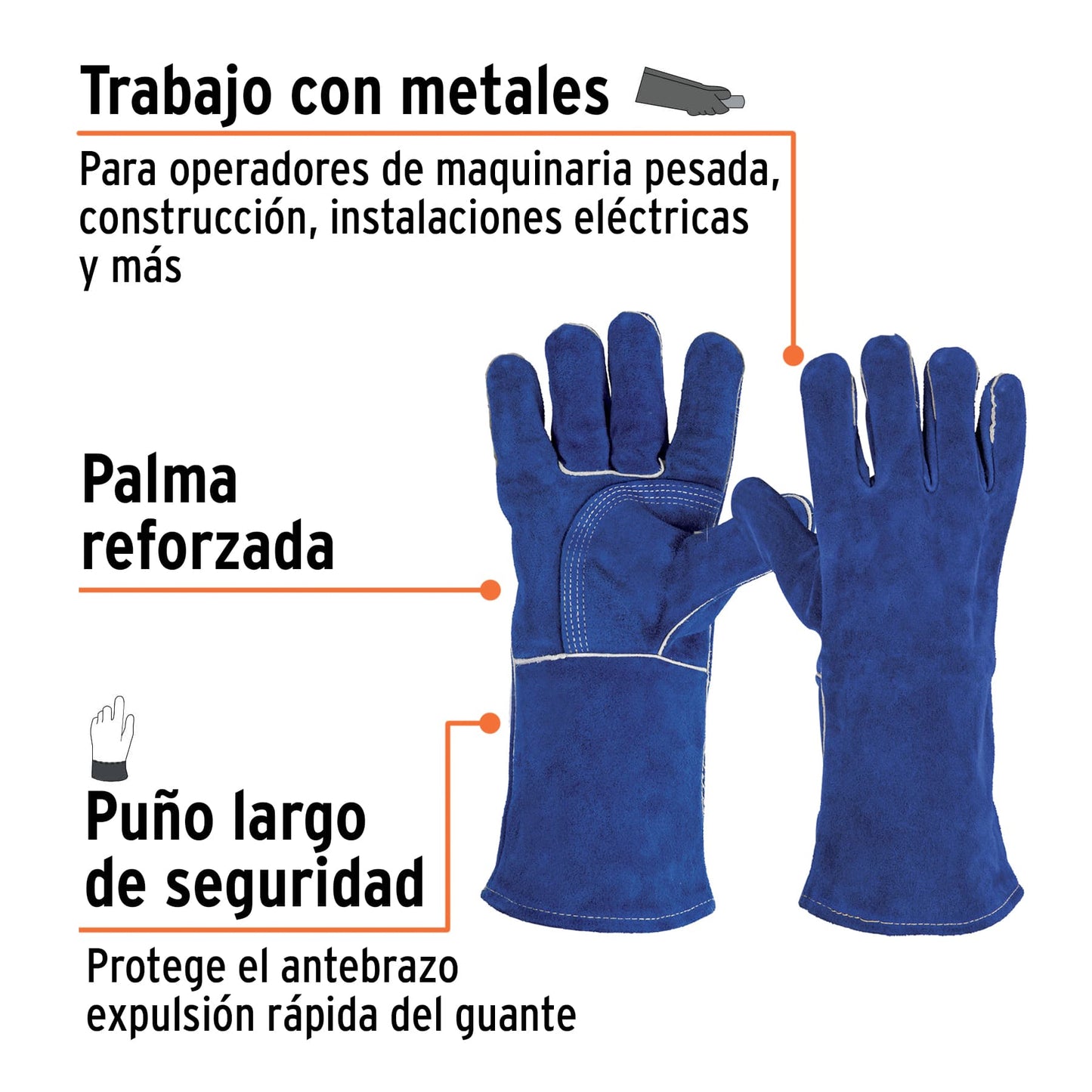 Guantes de Soldador Reforzados TRUPER GU-515 - Protección Profesional contra Chispas y Calor con Puño Largo 6" - Resistentes al Fuego para Soldadura y Herrería