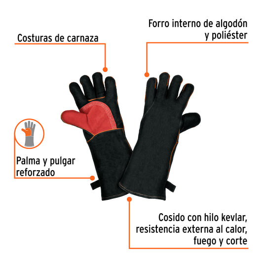 Guantes de Soldador Reforzados TRUPER EXPERT GU-520 - Protección Profesional contra Chispas y Calor con Puño Largo 7" - Resistentes Abrasión para Soldadura y Herrería