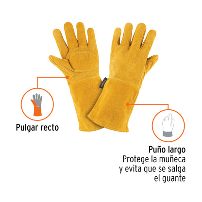 Guantes de Carnaza Largos TRUPER GU-525 - Protección Profesional para Soldadura y Herrería