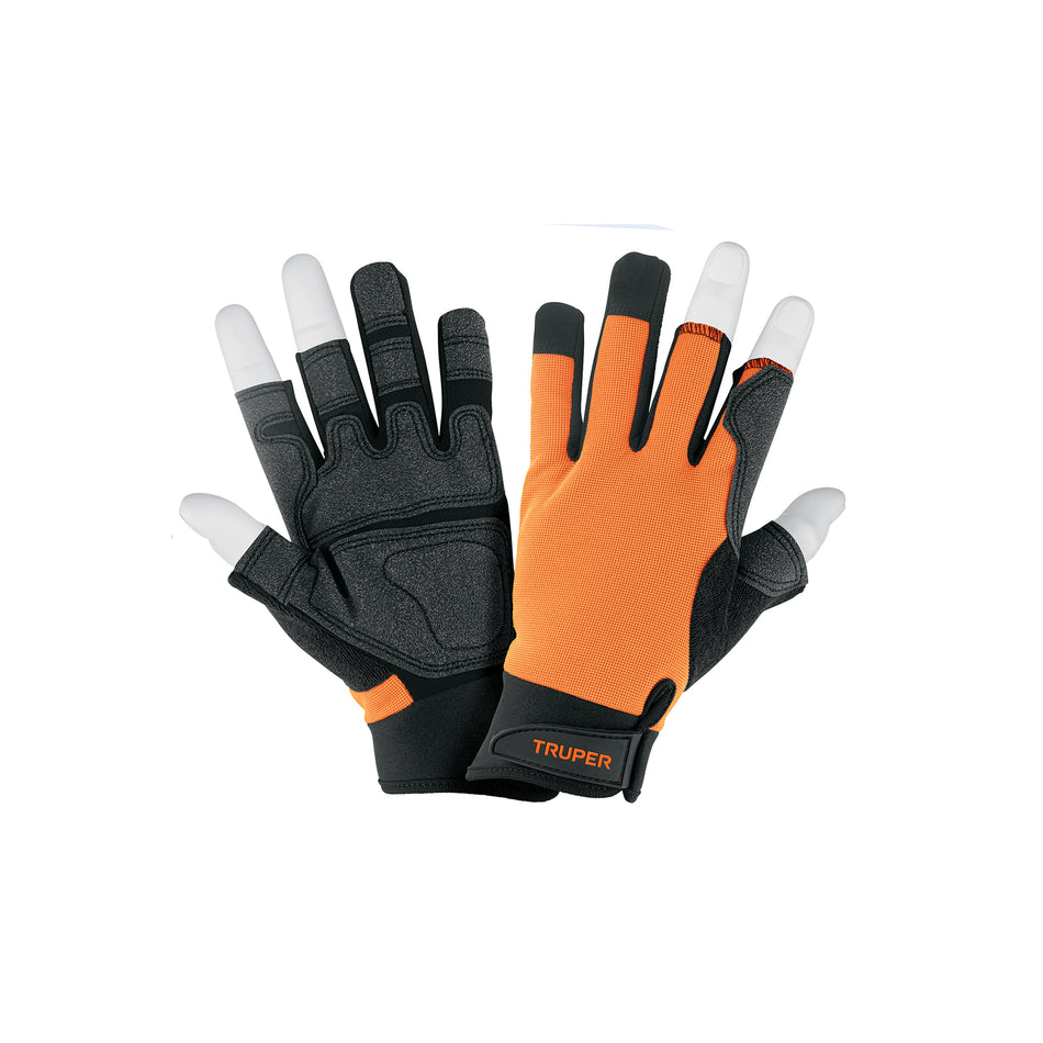 Guantes Mecánico TRUPER GU-635 Sin Dedos Alta Sensibilidad - Palma Antiderrapante Antivibración Carnaza Sintética - Solución Profesional para Mantenimiento y Ensamble Preciso