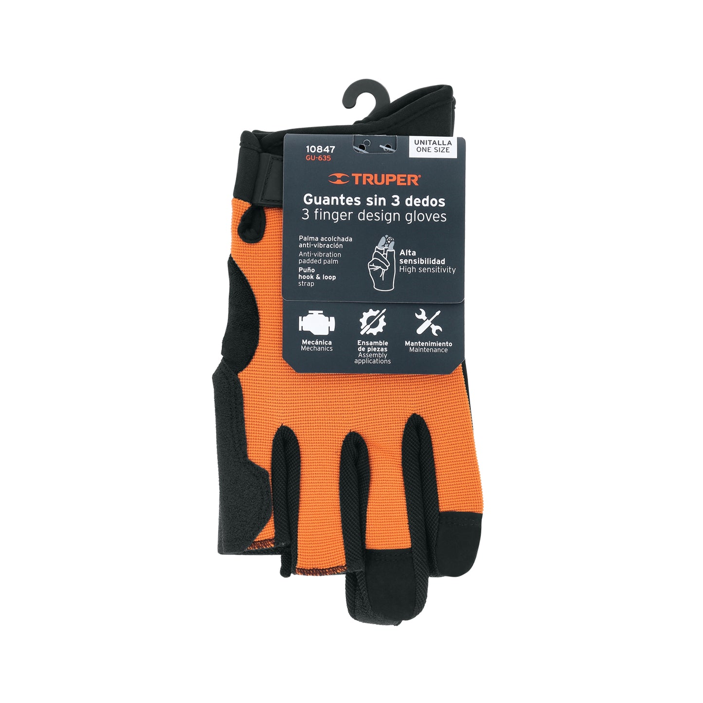 Guantes Mecánico TRUPER GU-635 Sin Dedos Alta Sensibilidad - Palma Antiderrapante Antivibración Carnaza Sintética - Solución Profesional para Mantenimiento y Ensamble Preciso