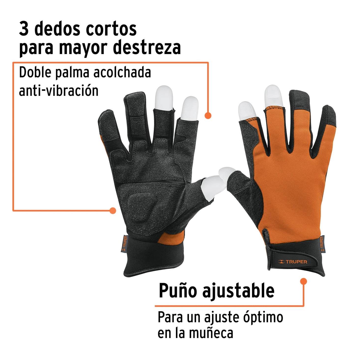 Guantes Mecánico TRUPER GU-635 Sin Dedos Alta Sensibilidad - Palma Antiderrapante Antivibración Carnaza Sintética - Solución Profesional para Mantenimiento y Ensamble Preciso