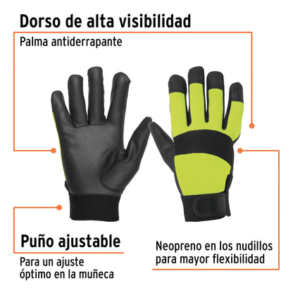 Guantes Mecánicos Alta Visibilidad Verde Antiderrapantes - Protección Contra Grasa y Aceite - Palma Poliuretano Transpirable GU-645